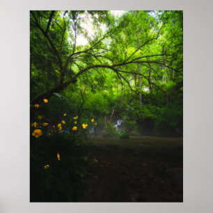 Poster Mata mágica com flores amarelas e cascata