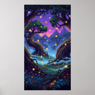 Poster Mata mágica de pixel com vagalumes