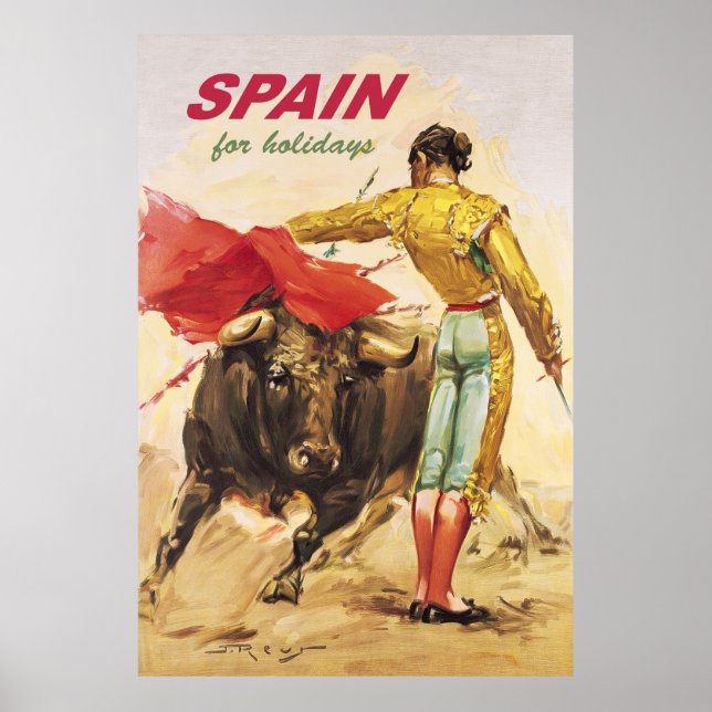 Poster Matador e touro. Lutas a bala. Espanha nos feriado (Frente)