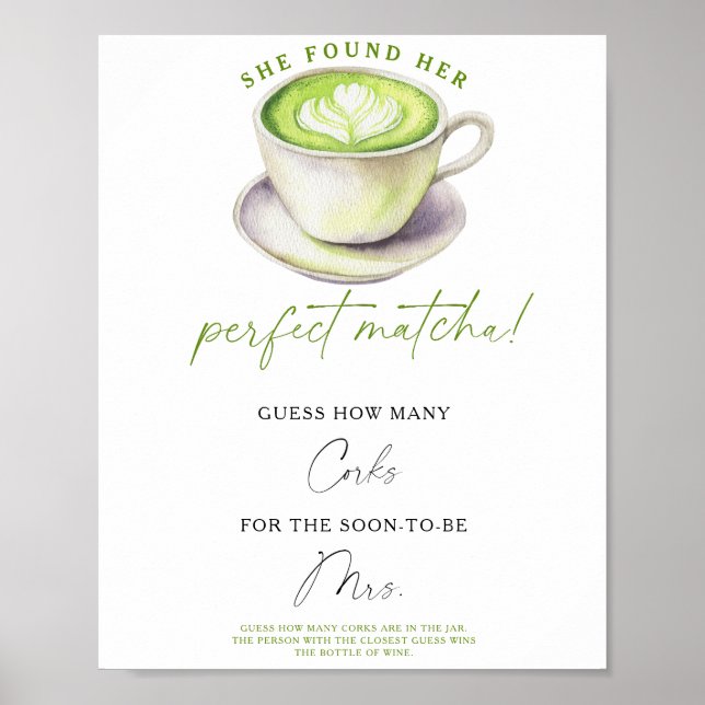 Poster Matcha tea Bridal shower How Many Corks  (Frente)