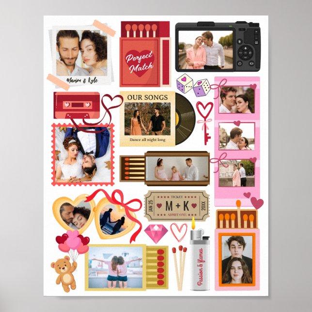 Poster Matchbox Perfect Match Couple Retro Photo Collage (Frente)