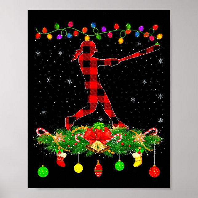 Poster Matching Buffalo Plaid Softball Srts Christmas Paj (Frente)