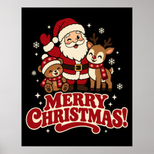 Pôster Mate Natal Retro Santa Feliz Natal