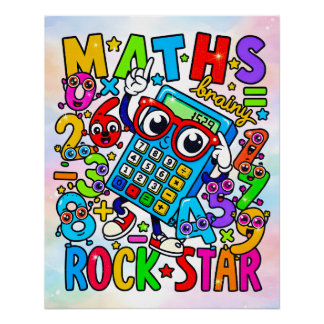 Pôster Matemática Estrela de Rock Diversão Números Adesiv