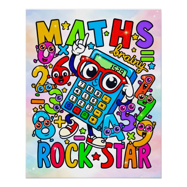 Pôster Matemática Estrela de Rock Diversão Números Adesiv (Frente)