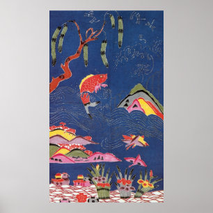 Pôster Matéria têxtil japonesa do quimono do vintage