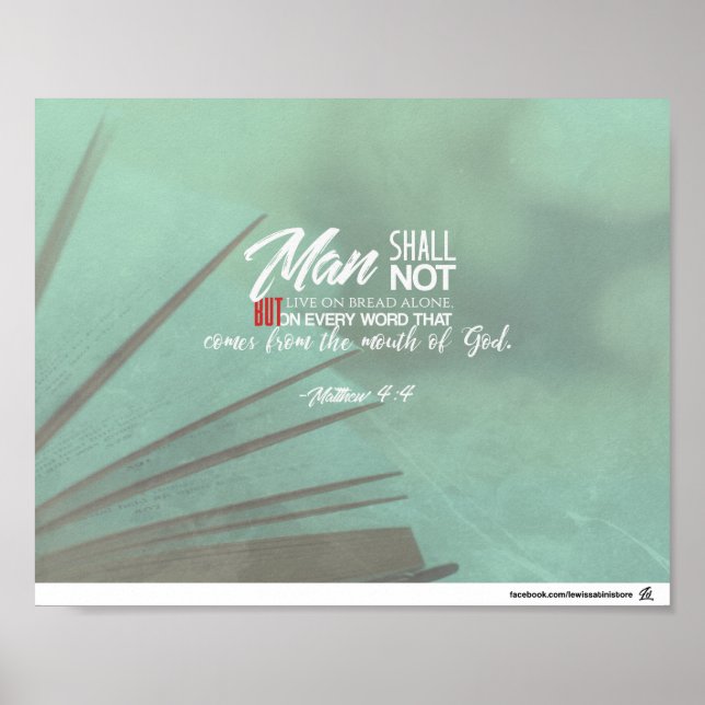 Pôster Mateus 4:4 - Homem deve viver em palavra (Frente)