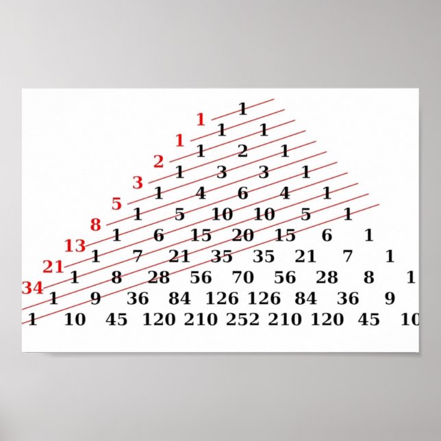 Poster MATH Fibonacci numbers Pascals triangle  (Frente)