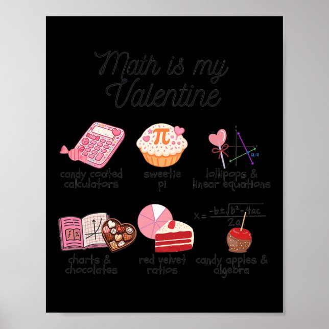 Poster Math Is My Valentine Funny Math Teacher Stem Teach (Frente)