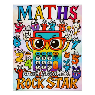 Pôster Maths Multiplication Rockstar Cute Calculator 