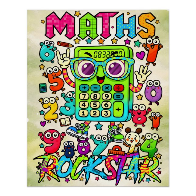 Pôster Maths Rockstar Cute Calculator Design (Frente)