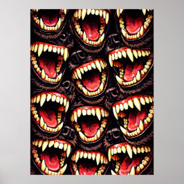 Poster Matilha de Lobos Primitivos Presas Rosnando Terror