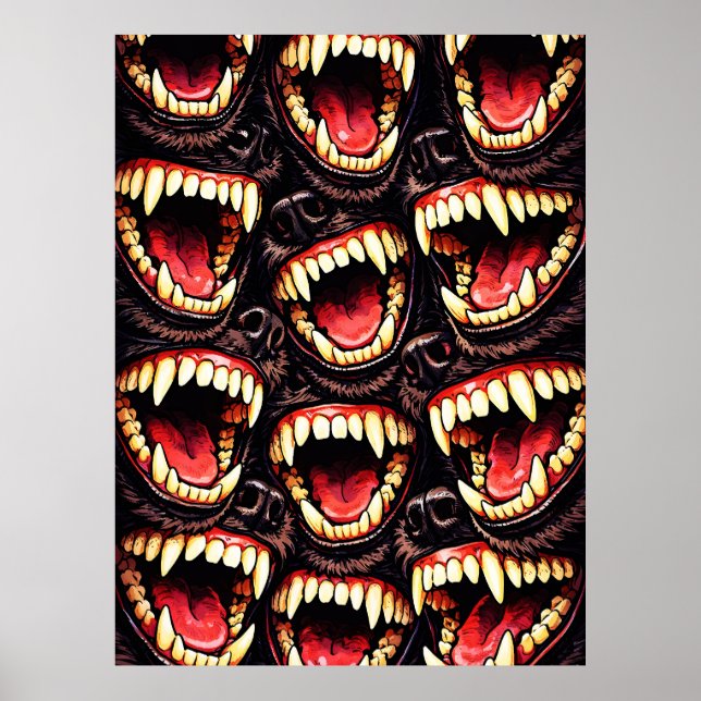 Poster Matilha de Lobos Primitivos Presas Rosnando Terror (Frente)