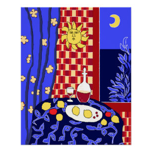 Pôster Matisse Inspirou Noite Azul, Ainda Vinho, Limões