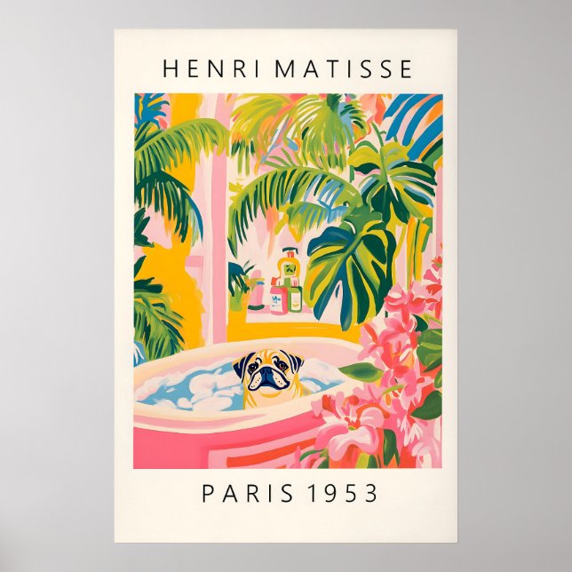 Poster Matisse Pug Print Funny Bathroom Tropical Art (Frente)
