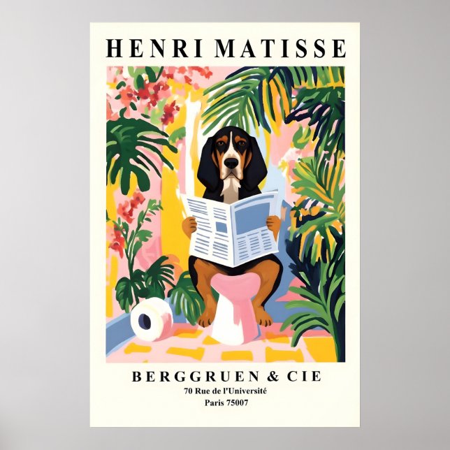 Poster Matisse Style Coonhound Print Funny Dog on Toilet (Frente)