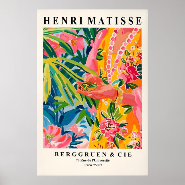 Poster Matisse Style Frog Print Pink Tropical Maximalist (Frente)