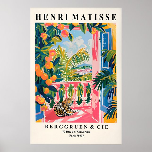 Poster Matisse Style Leopard Print Pink Balcony, Beachy (Frente)