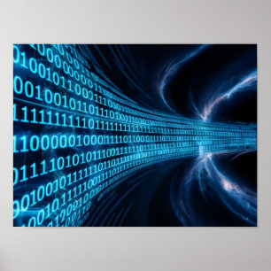 Poster Matriz de código binário azul na tela do computado