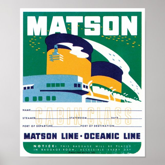 Pôster Matson Oceanic Line (Frente)