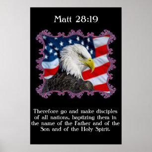 Pôster Matt 28:19 Com Águia em frente à bandeira american