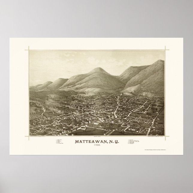 Poster Matteawan, Novo Mapa Panorâmico - 1886 (Frente)
