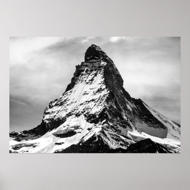 Pôster Matterhorn alpino ínico em preto e branco (Frente)