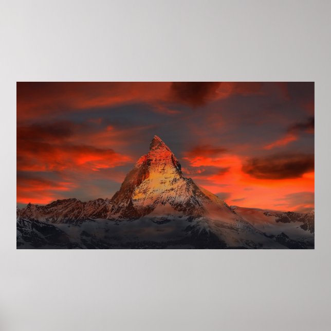 Poster Matterhorn alpino ínico em Sunset (Frente)