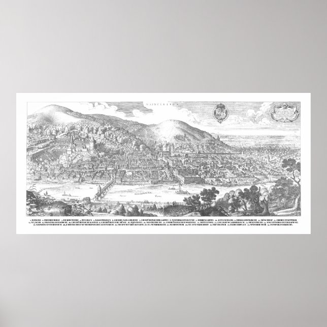 Poster Matthäus Merian: Heidelberg-Panorama von 1620 (Frente)