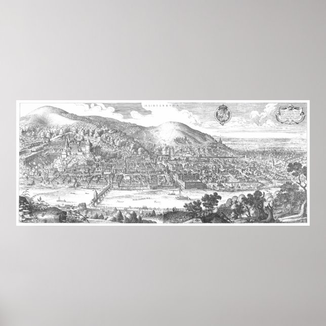 Poster Matthäus Merian: panorama de de Heidelberg de 1620 (Frente)