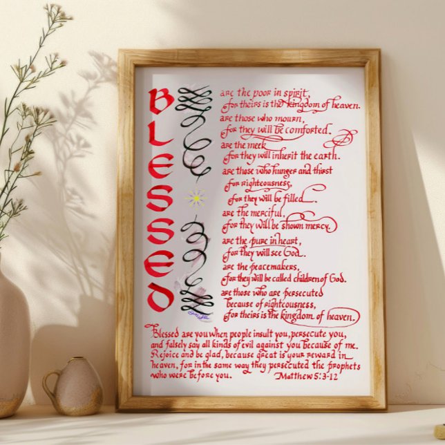 Poster Matthew 5 3 12 Jesus abençoado Bíblia cristã Verse (Criador carregado)