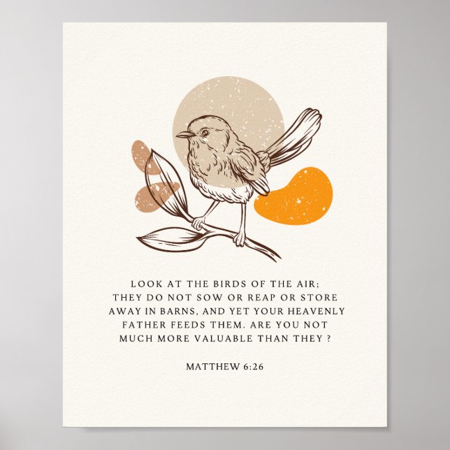 Poster Matthew 6:26 Olhe para as aves do ar (Frente)