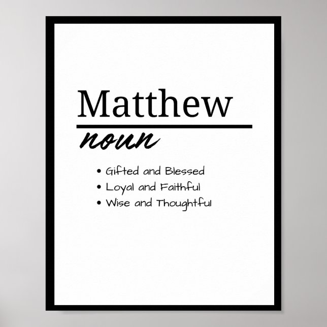 Poster Matthew, Definição de Nome Personalizado de Menino (Frente)