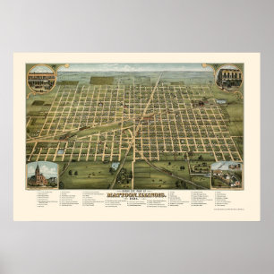 Pôster Mattoon, mapa panorâmico do IL - 1884