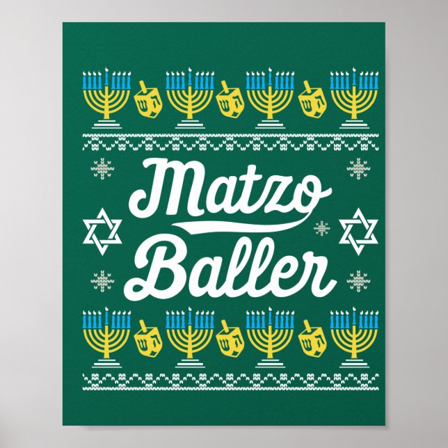 Poster Matzo Baller Long Sleeve Funny Hanukkah Oferece (Frente)