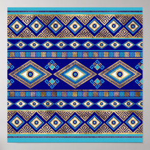 Poster Mau grego Ornamento de Olhos e Chave Meander