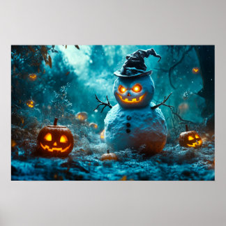 Poster Mau Snowman com Bombas Brilhantes na Floresta Negr