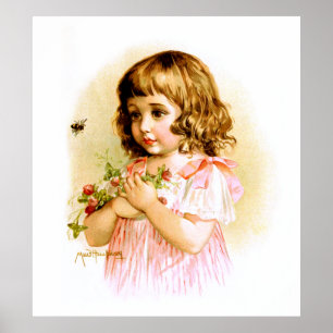 Pôster Maud Humphrey: Menina do verão com flores e abelh