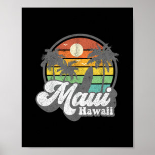 Poster Maui Havaí Havaiano Praia Surf 70 Vintage Camiseta