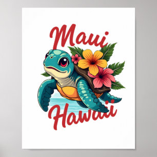 Poster Maui Hawaii T Shirt Girl Miúdas Crianças Tartaruga