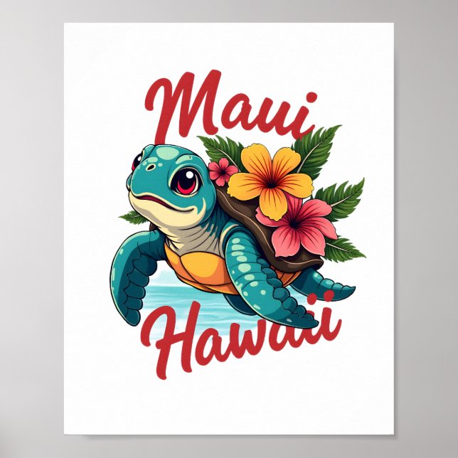 Poster Maui Hawaii T Shirt Girl Miúdas Crianças Tartaruga (Frente)