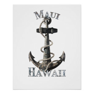 Pôster Maui Hawaii Vacina Anchor Náutico Navegação