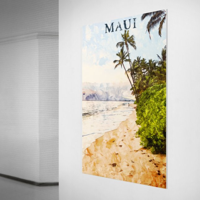 Poster Maui Hawaii Watercolor Illustration viagem (maui hawaii watercolor drawing)
