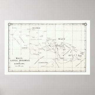 Pôster Maui, Lanai, Molokai, Kahoolawe Vintage Map 1890