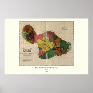 Poster Maui - Mapa da Pesquisa Vintage Antiquarian Hawaii