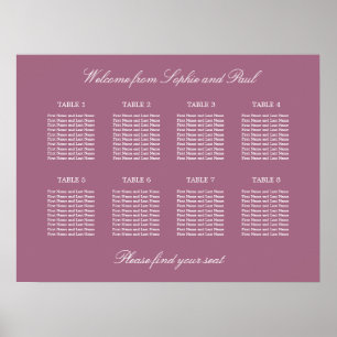 Poster Mauve 8 Mesa de Gráfico de Casamento de Casamento 