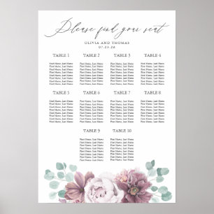 Poster Mauve Flowers e Eucalyptus Wedding Seating Chart