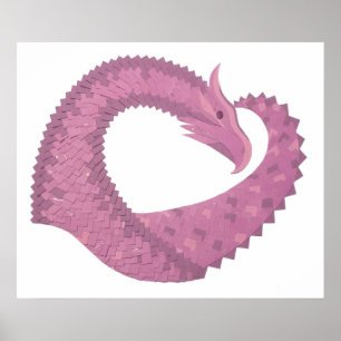 Pôster Mauve heart dragon on white