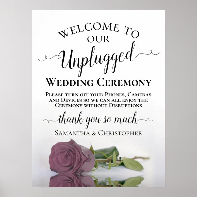 Poster Mauve Pink Rose Elegant Unplugged Ceremony (Frente)