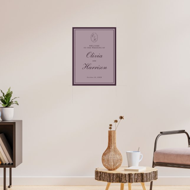 Poster Mauve Plum Monogram Wedding Welcome Sign (Sala de Estar 3)